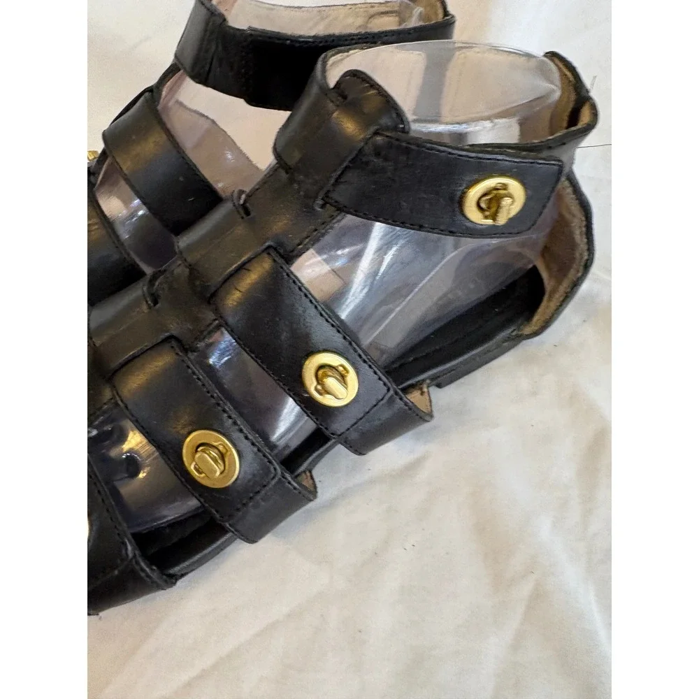 Coach Oleta Black Leather Turnlock Gladiator Sandals Womens 6.5B Q1394 F2370